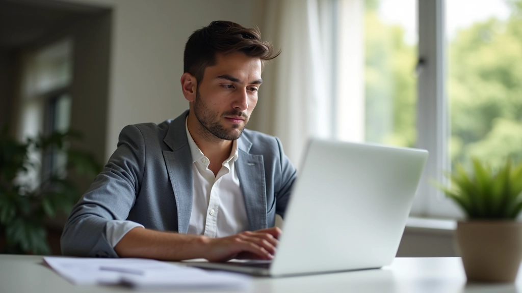 Personne utilisant un ordinateur portable pour accéder au portail impôts.gouv.fr, interface numérique sécurisée, environnement de travail moderne
